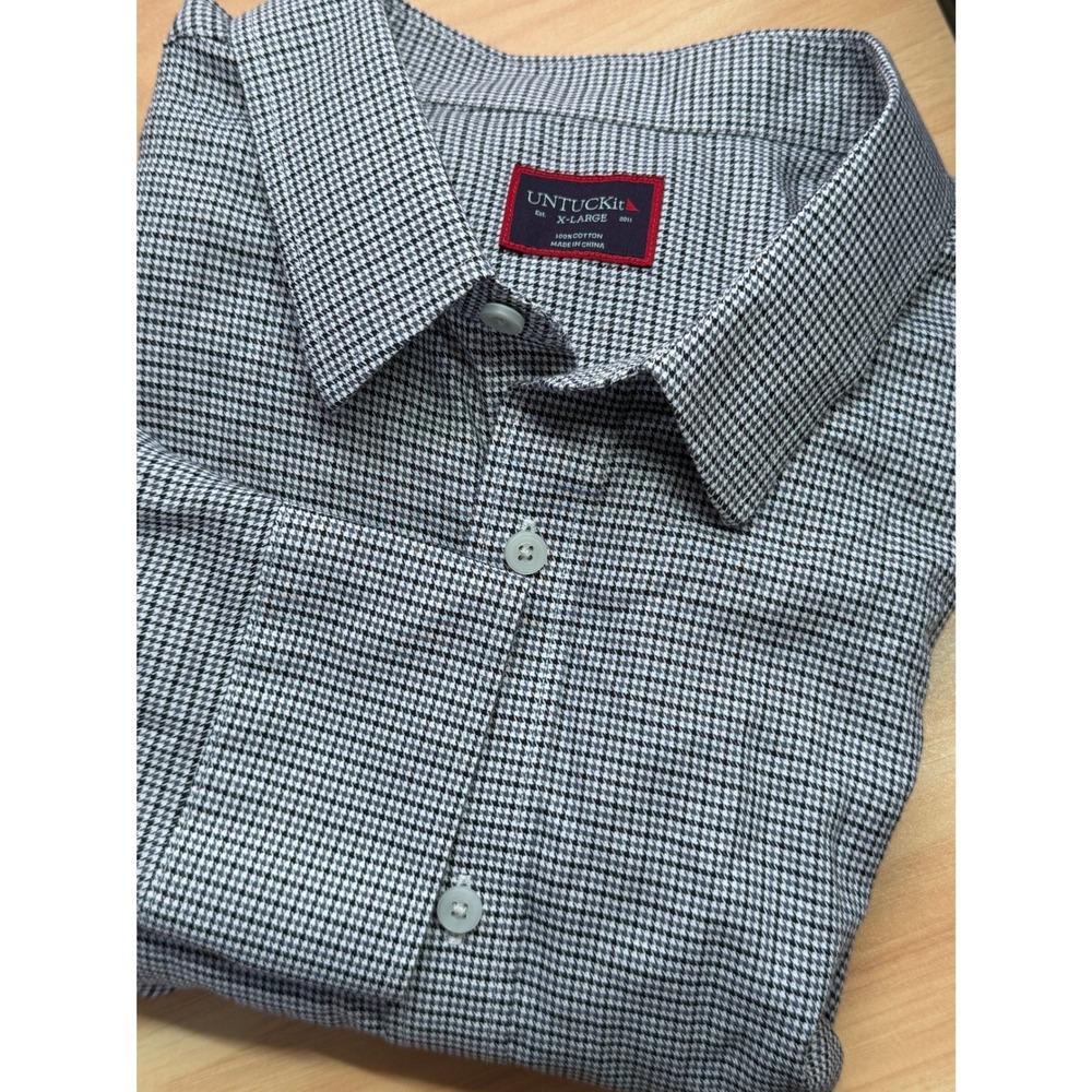 UNTUCKit Anselmo Shirt XL Black White‎ Houndstooth Button Down Business Casual